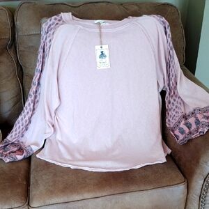 Pink Women's Top with Patterned Sleeves